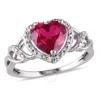 AMOUR AMOUR 1/10 CT TW DIAMOND AND CREATED RUBY OPEN HEART CROSSOVER RING IN STERLING SILVER
