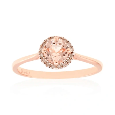 Amour 1/10 Ct Tw Diamond And Morganite Halo Ring In Rose Plated Sterling Silver In Rose / Silver