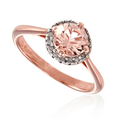 Amour 1/10 Ct Tw Diamond And Morganite Halo Ring In Rose Plated Sterling Silver In Rose / Silver