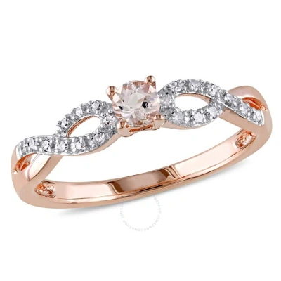 Amour 1/10 Ct Tw Diamond And Morganite Infinity Ring In Rose Plated Sterling Silver In Pink / Rhodium / Rose / Silver