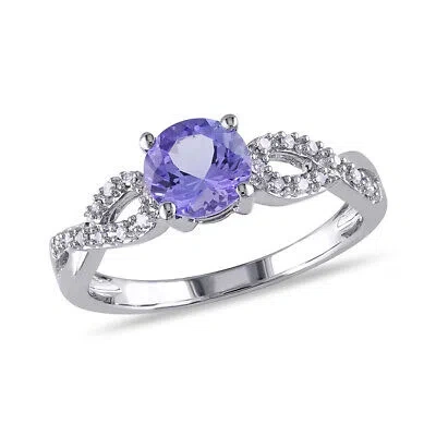 Pre-owned Amour 1/10 Ct Tw Diamond And Tanzanite Infinity Engagement Ring In 10k White