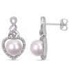 AMOUR AMOUR 1/10 CT TW DIAMOND AND WHITE CULTURED FRESHWATER PEARL OPEN HEART DROP EARRINGS IN STERLING SI