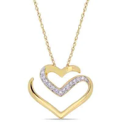 Pre-owned Amour 1/10 Ct Tw Diamond Cursive Double Heart Necklace In 10k Yellow Gold In Check Description