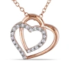 AMOUR AMOUR 1/10 CT TW DIAMOND DOUBLE HEART PENDANT WITH CHAIN IN PINK PLATED STERLING SILVER