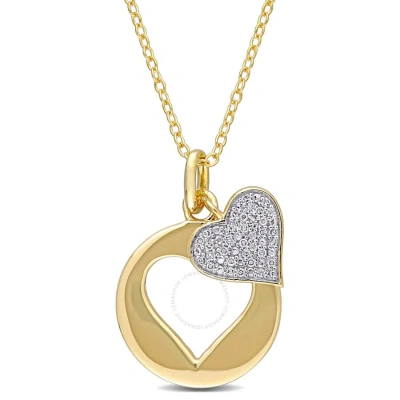 Amour 1/10 Ct Tw Diamond Double Heart Pendant With Chain In Yellow Plated Sterling Silver In Gold