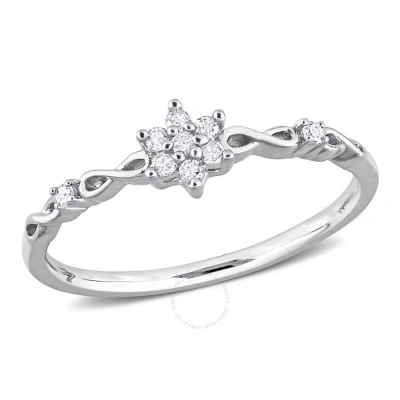 Amour 1/10 Ct Tw Diamond Floral Promise Ring In Sterling Silver In Metallic