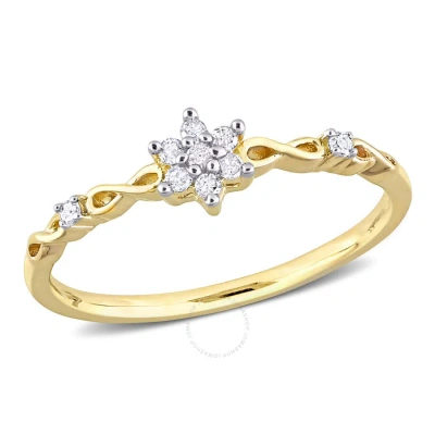 Amour 1/10 Ct Tw Diamond Floral Promise Ring In Yellow Plated Sterling Silver