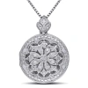 Amour 1/10 Ct Tw Diamond Floral Vintage Locket Pendant With Chain In Sterling Silver In Silver