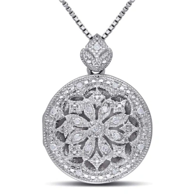 Amour 1/10 Ct Tw Diamond Floral Vintage Locket Pendant With Chain In Sterling Silver
