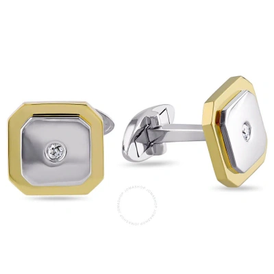 Amour 1/10 Ct Tw Diamond Geometric Cufflinks In 2-tone 10k White And Yellow Gold In Multi