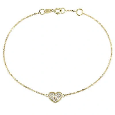 Pre-owned Amour 1/10 Ct Tw Diamond Heart Charm Bracelet In 14k Yellow Gold