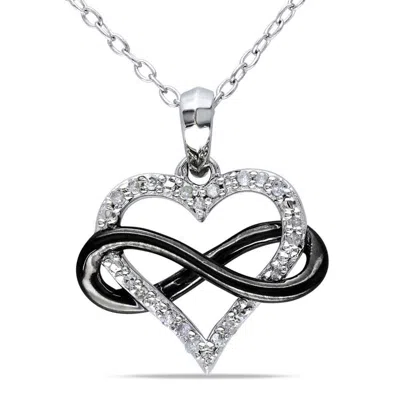 Amour 1/10 Ct Tw Diamond Heart Infinity Pendant With Chain In Sterling Silver With Black Rhodium In Black / Rhodium / Silver / White