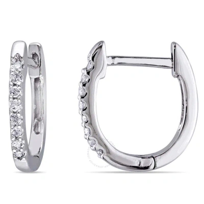 Amour 1/10 Ct Tw Diamond Hoop Earrings In 10k White Gold In Metallic