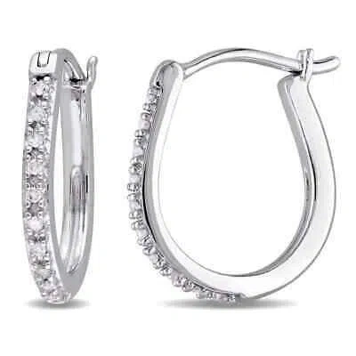 Pre-owned Amour 1/10 Ct Tw Diamond Hoop Earrings In 10k White Gold Jms005781