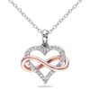 Amour 1/10 Ct Tw Diamond Infinity Heart Pendant With Chain In 2-tone Pink And White Sterling Silver In Pink / Silver / Spring / White
