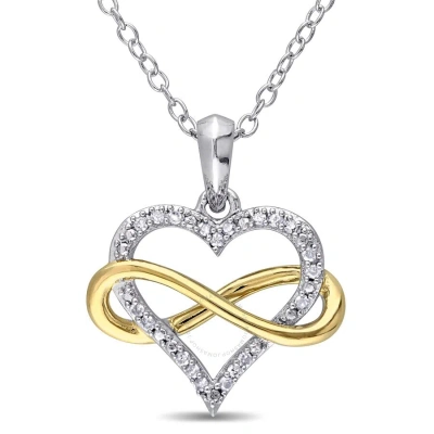 Amour 1/10 Ct Tw Diamond Infinity Heart Pendant With Chain In 2-tone White And Yellow Sterling Silve In Multi-color