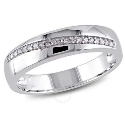 Amour 1/10 Ct Tw Diamond Men's Crossover Ring In Sterling Silver In Silver / White