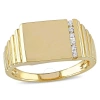 Amour 1/10 Ct Tw Diamond Men's Signet Ring In 10k Yellow Gold In Gold / White / Yellow