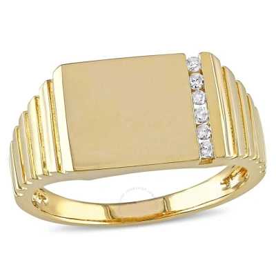 Amour 1/10 Ct Tw Diamond Men's Signet Ring In 10k Yellow Gold In Gold / White / Yellow