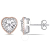 AMOUR AMOUR 1/10 CT TW DIAMOND MILGRAIN FILIGREE HEART SHAPED STUD EARRINGS IN 2 TONE WHITE AND ROSE PLATE