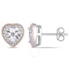 Amour 1/10 Ct Tw Diamond Milgrain Filigree Heart Shaped Stud Earrings In 2 Tone White And Rose Plate In White