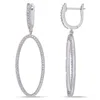 Amour 1/10 Ct Tw Diamond Oval Drop Earrings In Sterling Silver In Silver / White