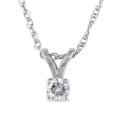 Amour 1/10 Ct Tw Diamond Solitaire Pendant With Chain In 14k White Gold