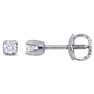 Amour 1/10 Ct Tw Diamond Stud Earrings For Children In 14k White Gold
