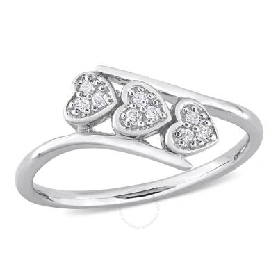 Amour 1/10 Ct Tw Diamond Triple Heart Bypass Promise Ring In Sterling Silver In White