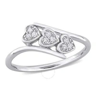 AMOUR AMOUR 1/10 CT TW DIAMOND TRIPLE HEART BYPASS PROMISE RING IN STERLING SILVER