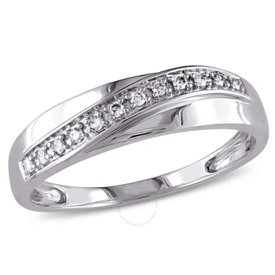 Amour 1/10 Ct Tw Men's Crossover Diamond Wedding Band In 10k White Gold In Gold / White