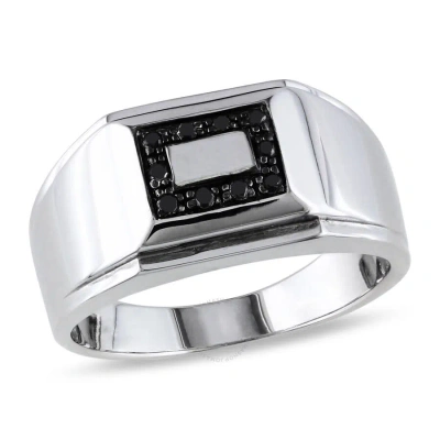 Amour 1/10 Ct Tw Men's Square Black Diamond Ring In Sterling Silver In White