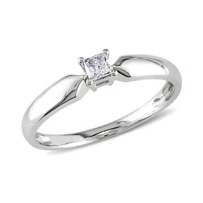 Pre-owned Amour 1/10 Ct Tw Princess Cut Diamond Solitaire Engagement Ring In 10k White