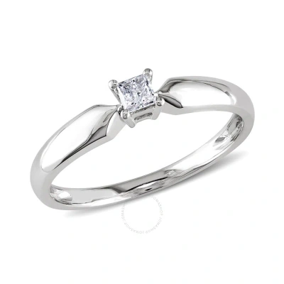 Amour 1/10 Ct Tw Princess Cut Diamond Solitaire Engagement Ring In 10k White Gold In Gold / White