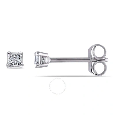 Amour 1/10 Ct Tw Princess Cut Diamond Stud Earrings In 14k White Gold In Gold / White