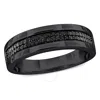 AMOUR AMOUR 1/10CT TDW BLACK DIAMOND DOUBLE ROW MEN'S RING IN BLACK RHODIUM PLATED STERLING SILVER