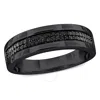 Amour 1/10ct Tdw Black Diamond Double Row Men's Ring In Black Rhodium Plated Sterling Silver In Black