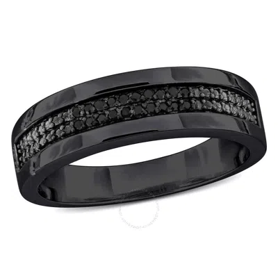 Amour 1/10ct Tdw Black Diamond Double Row Men's Ring In Black Rhodium Plated Sterling Silver