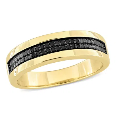 Amour 1/10ct Tdw Black Diamond Men's Double Row Anniversary Band In Yellow Plated Sterling Silver In ["yellow"]