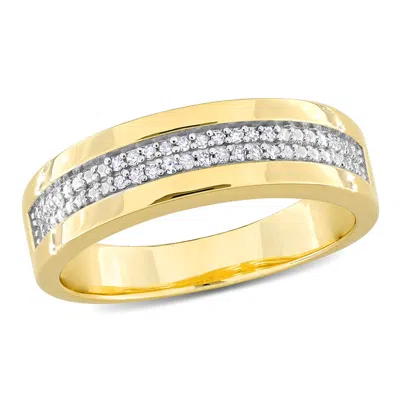 Amour 1/10ct Tdw Diamond Men's Double Row Anniversary Band In Yellow Plated Sterling Silver In ["yellow"]