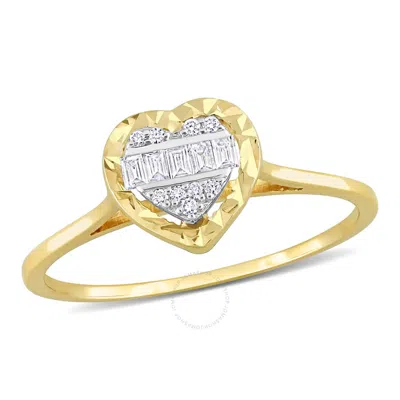 Amour 1/10ct Tdw Parallel Baguette And Round-shaped Diamonds Heart Cluster Ring In 14k White And Yel In Gold