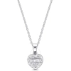AMOUR AMOUR 1/10CT TDW PARALLEL BAGUETTE AND ROUND-SHAPED DIAMONDS HEART HALO NECKLACE IN 14K WHITE GOLD -