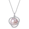 AMOUR AMOUR 12 - 12.5 MM PINK CULTURED FRESHWATER PEARL AND 1 CT TGW CUBIC ZIRCONIA INTERLACED HALO NECKLA