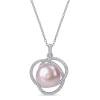Amour 12 - 12.5 Mm Pink Cultured Freshwater Pearl And 1 Ct Tgw Cubic Zirconia Interlaced Halo Neckla In White