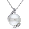 Amour 12 - 12.5 Mm White Cultured Freshwater Pearl And 1/10 Ct Tw Diamond Swirl Pendant With Chain I In Silver / Spring / White