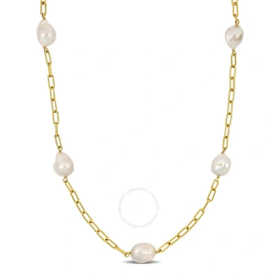 Amour 12-14mm Cultured Freshwater Coin Pearl Station Chain Necklace In Yellow Plated Sterling Silver In Gold