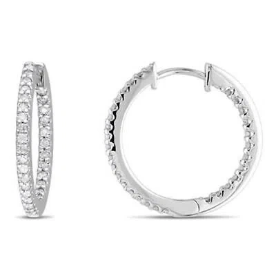 Pre-owned Amour 1/2 Ct Diamond Tw Hoop Earrings In 14k White Gold