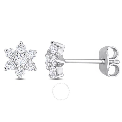 Amour 1/2 Ct Tgw Created Moissanite Floral Stud Earrings In Sterling Silver In White