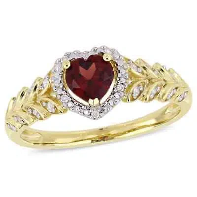 Pre-owned Amour 1/2 Ct Tgw Garnet And Diamond Halo Heart Ring In 10k Yellow Gold In Check Description
