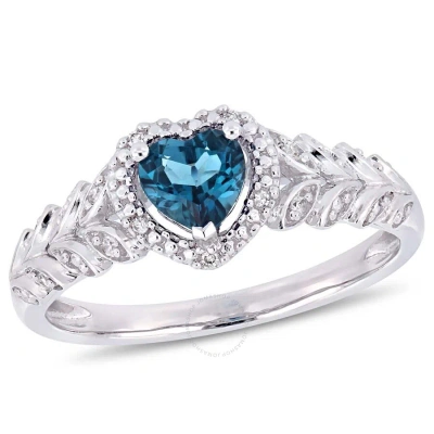Amour 1/2 Ct Tgw London-blue Topaz And Diamond Halo Heart Ring In 10k White Gold